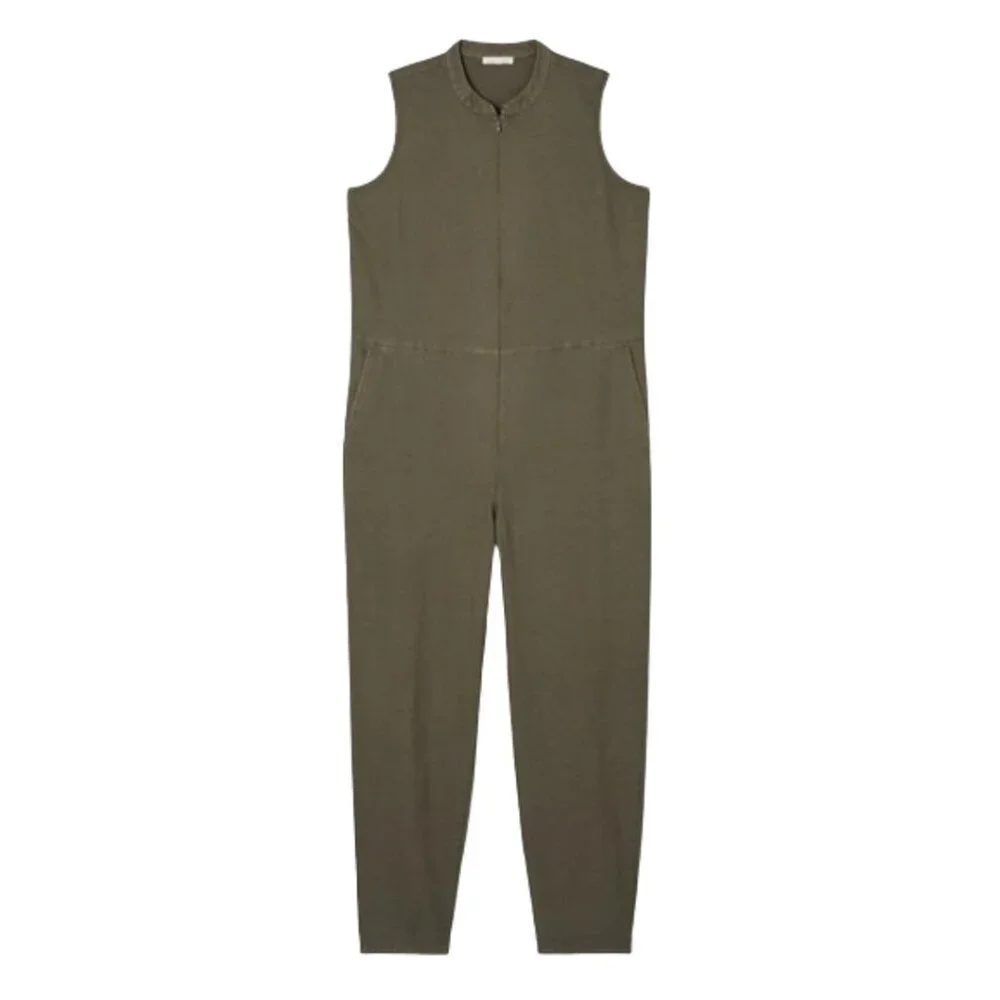 Eileen Fisher Cotton Hemp Stretch Zip Up Jumpsuit Olive Green XXS